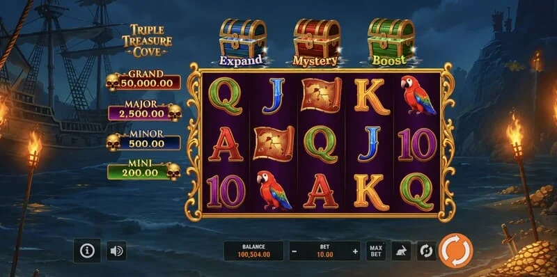 Triple Treasure Cove - รอบโบนัส Hold and Win พร้อมเหรียญ